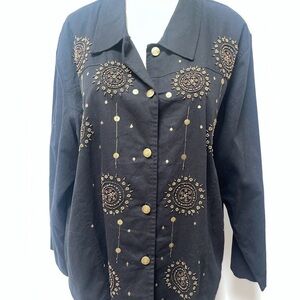 Quacker Factory Button Down Jacket Beaded Black Size XL New